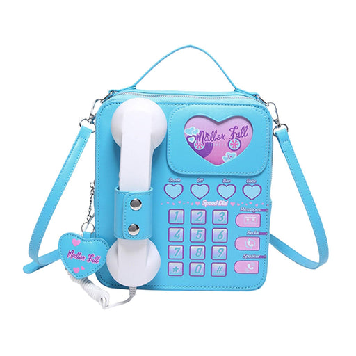 Telephone Crossbody Bag PU Phone Shaped Shoulder Bag for Makeups Cards Girls Blue