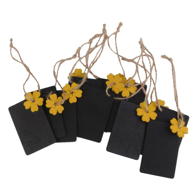 Crofta Yellow Flower Charms Wooden Rectangle Chalkboard Tags Clothes Price Hanging Tags Gift Tags Scrapbooking DIY Wedding Favor Pack of 10PCS