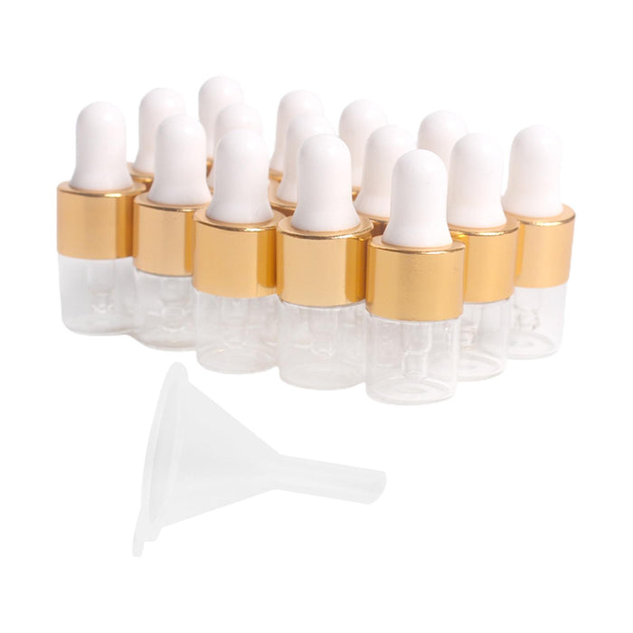 15 Pieces Glass Dropping Bottles Portable Refillable for Perfume Storage 1ml Clear Golden