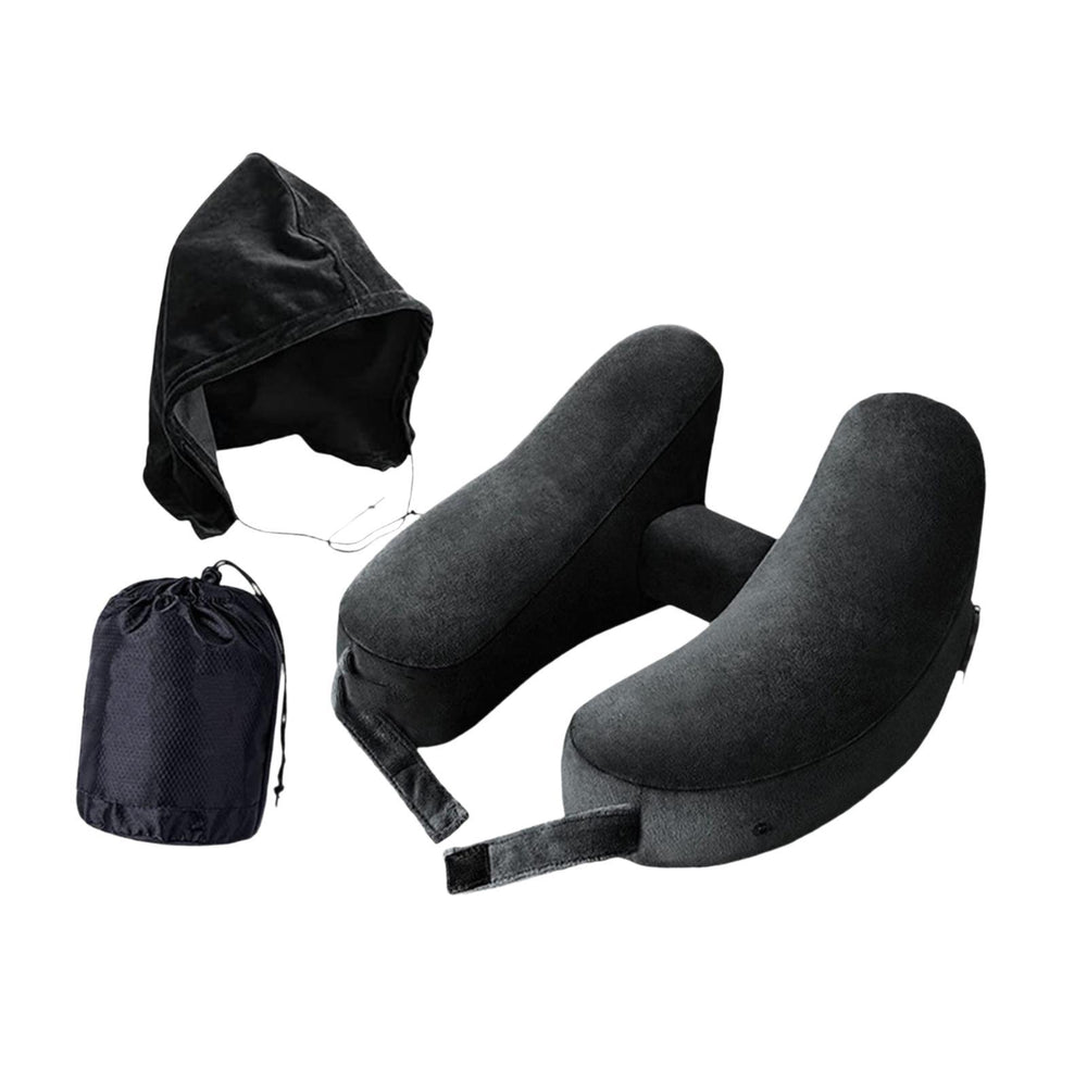 Crofta Travel Neck Pillow for Car Plane Outdoor Use Ergonomic Office Napping Pillow black hoodie