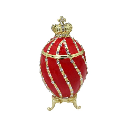 Crofta Easter Egg Trinket Box Rings Holder Wedding Charms Enamel Hinged Jewelry Box Red