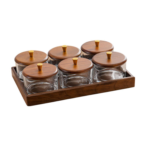 Crofta Divided Dried Fruit Tray Set with Wooden Lids for Office Housewarmings Table 6 Compartments