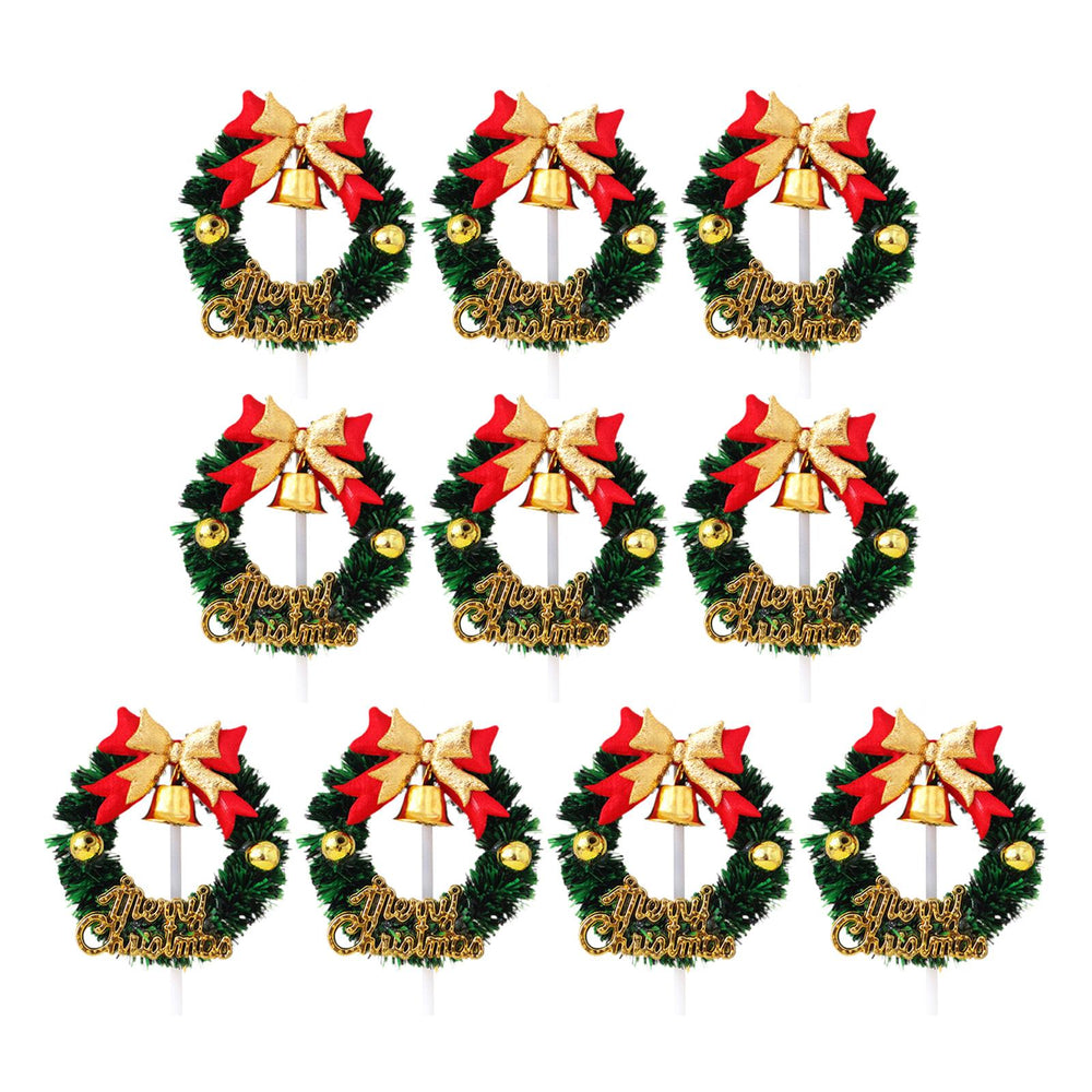 Crofta 10 Pieces Christmas Cupcake Toppers for Dessert Xmas Holiday Cupcake Toppers Wreath