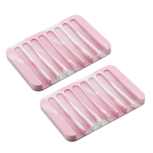 Crofta 2 Pcs Silicone Soap Dish Soap Holder Soap box Plate Tray  Pink white