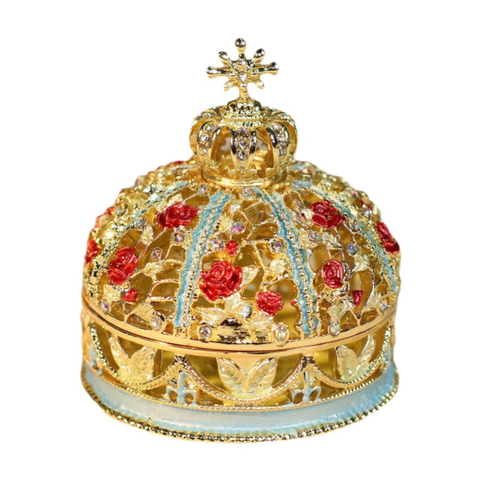 Crofta Crown Jewelry Box Tabletop with Enamel Rhinestones for Earring Rings Pendant Blue