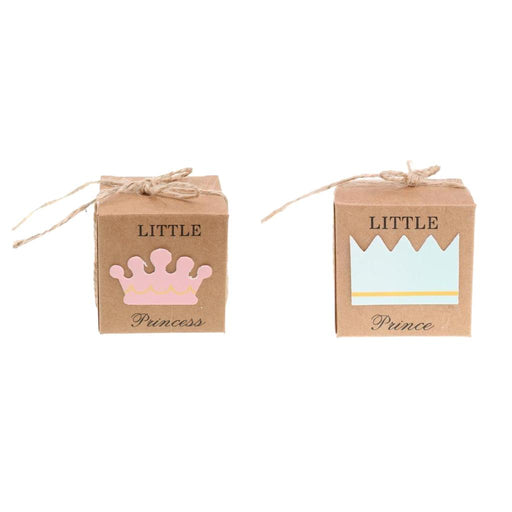 Crofta 100pcs Kraft Little Prince Crown Candy Box Girl Boy Baby Shower Favors