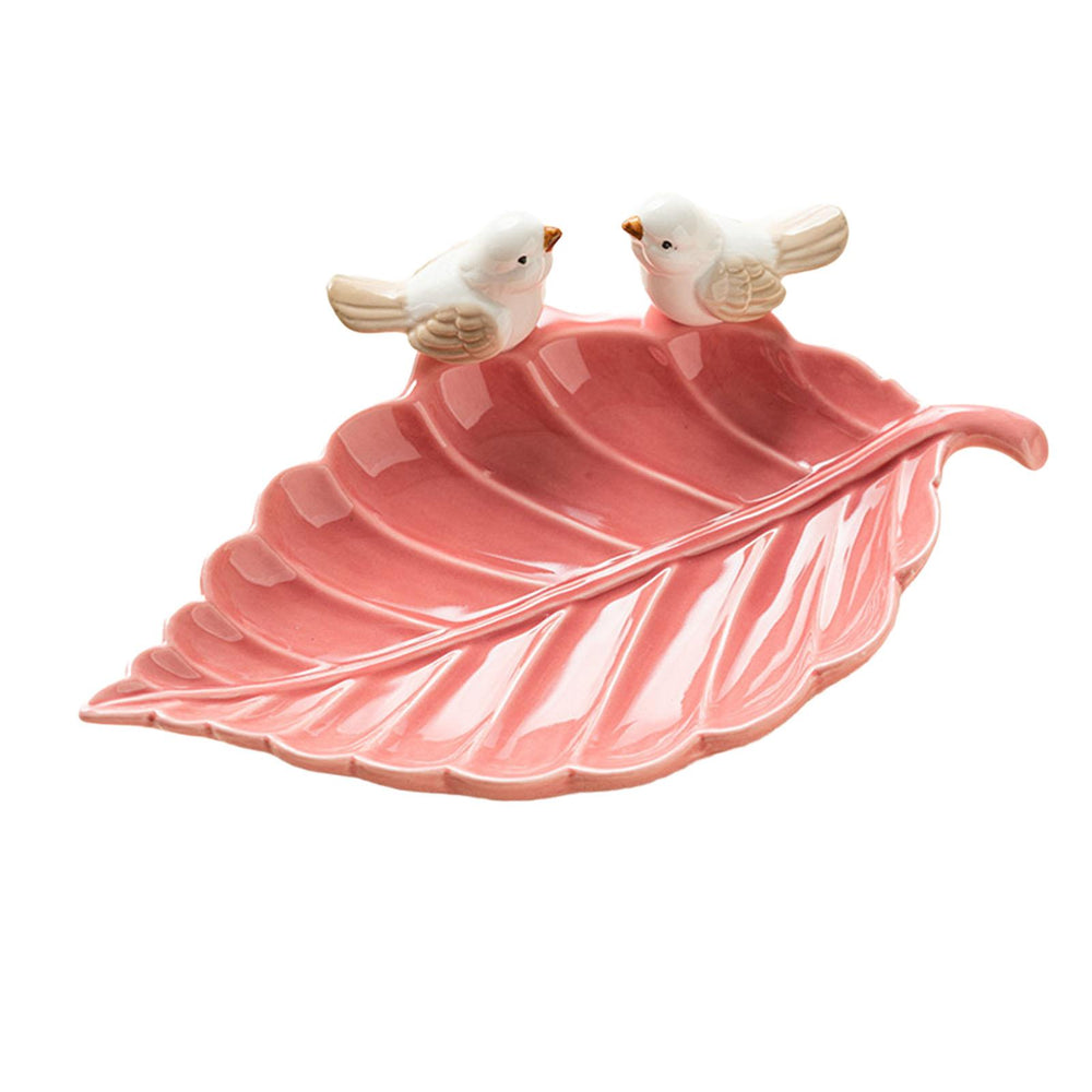 Crofta Porcelain Leaf Shaped Earrings Jewelry Tray Snack Plate for Housewarming Gift Pink