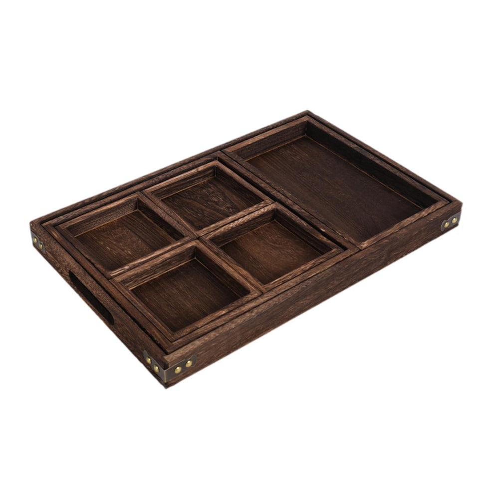 Crofta Wood Serving Tray Snacks Plate Snack Tray for Tea Coffee Table Decor Wedding 7Pcs