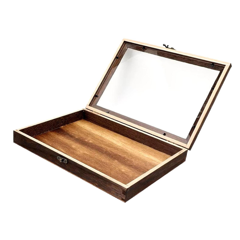 Crofta Wooden Specimens Display Case Shadow Box Table Decoration Jewelry Storage Box 36.5cmx26cmx5.5CM