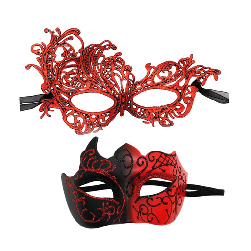 Crofta Masquerade Mask Couple Set Vintage Style Prom Mask Decorative Halloween Mask Red