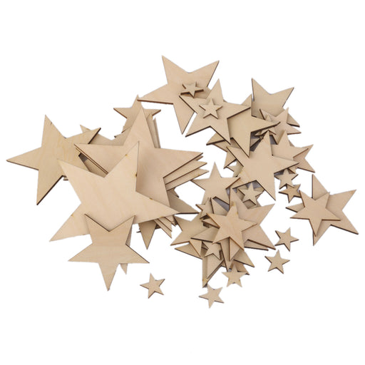 3mm Thick Star Shape Wooden Embellishments for DIY Crafts 50pcs Mix Size