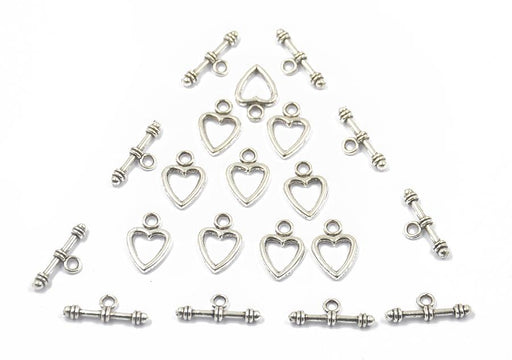 10 sets Antique Silver Heart Toggle Clasps