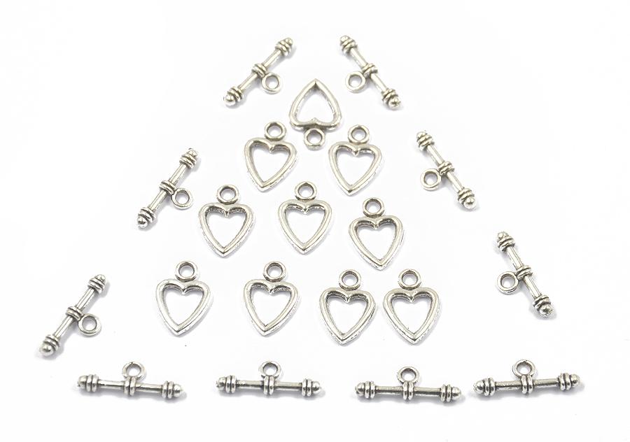 10 sets Antique Silver Heart Toggle Clasps