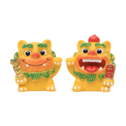 Crofta 2 Pieces Little Lion Fortune Statues Housewarming Gift Cute Decoration Yellow