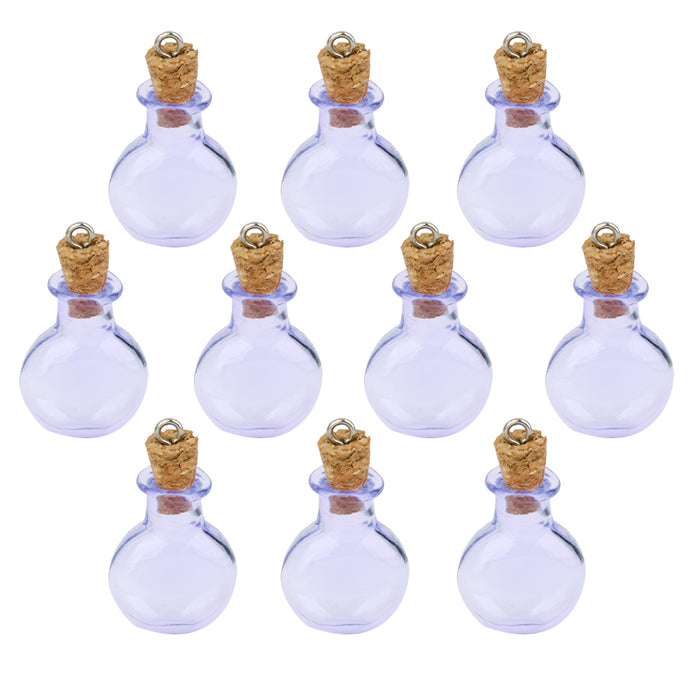 Crofta 10 Glass Cork Bottles Flat Round Vial Wishing Bottle DIY Pendant Loop Purple