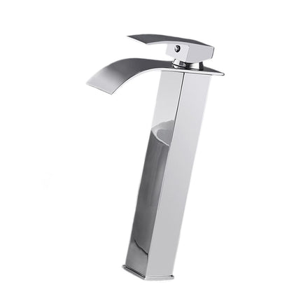 Crofta Waterfall Spout Bathroom Sink Faucet Single Lever for Washroom Sturdy Modern Silvery 30.4cm Tall