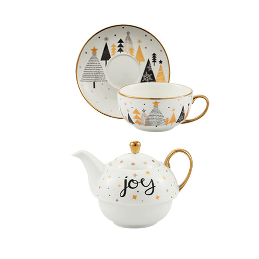 Tea Pot with Tea Cup and Saucer Gift Espresso Latte Mug for Milks Cappuccino Snow Ground