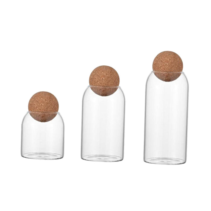 3 Pieces Glass Storage Containers Cute Sealed Can Glass Bottle with Cork Lid Smooth