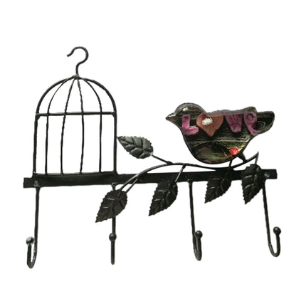 Crofta Vintage Metal Birdcage Wall Mount 4 Hook Rack Towel Clothes Coat Hanger