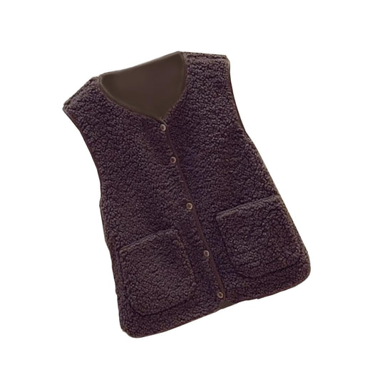 Crofta Womens Fleece Vest Soft Comfortable Warm Sleeveless for Autumn Spring Coffee