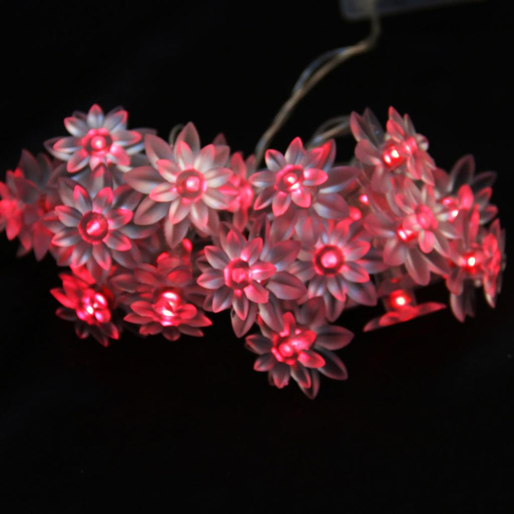 20-LED 86inch Battery Operated Diwali 2-Layer Lotus String Lamp Light Red