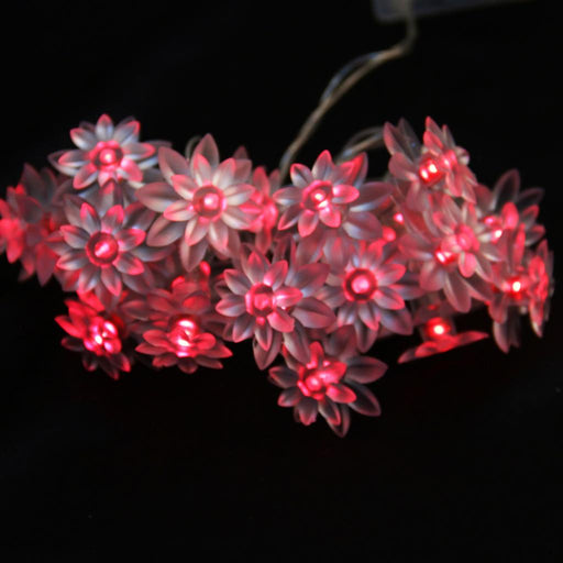 20-LED 86inch Battery Operated Diwali 2-Layer Lotus String Lamp Light Red