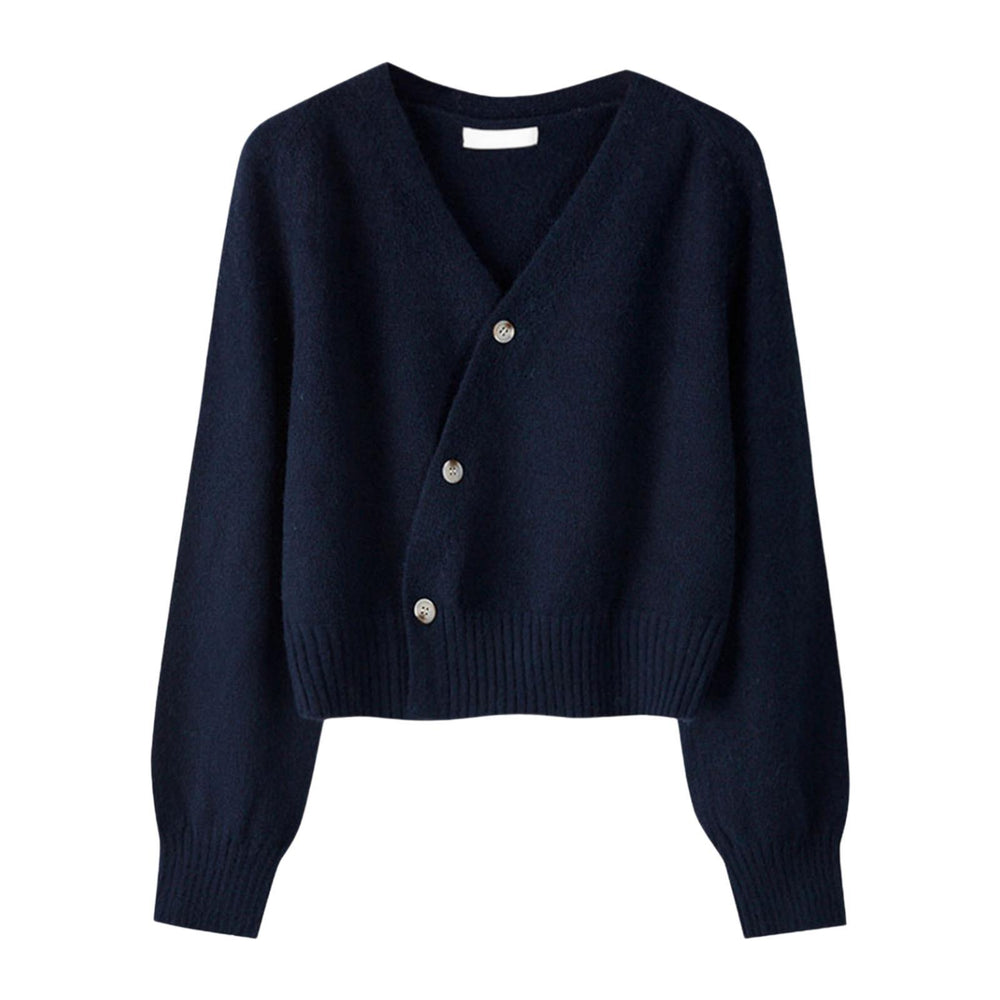 Crofta Women's Cardigan Sweater for Fall Winter Jacket Clothes V Neck Crop Cardigan Navy