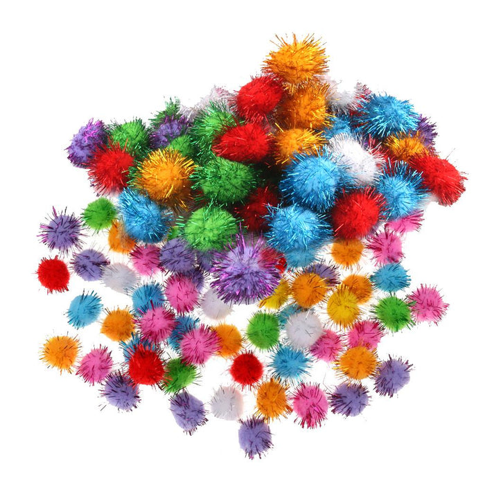 Crofta 170pcs Mixed 15/35mm Glitter Tinsel Pompom Balls Pom Pom Ball