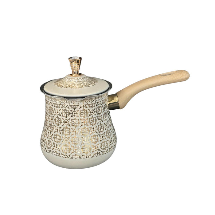 Stainless Steel Turkish Coffee Pot with Lid Melting Butter and Chocolate Pot 900ml Golden Pattern