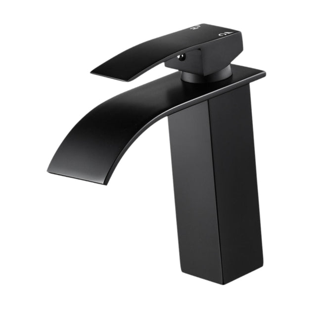 Crofta Waterfall Spout Bathroom Sink Faucet Single Lever for Washroom Sturdy Modern Black 26.6cm Tall