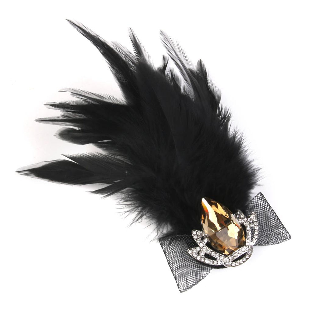 Crofta Women Feather Rhinestone Crystal Brooches Brooch Pin Costume Fancy Party