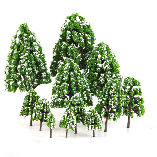 Crofta 12pcs Light Green Poplar Trees Model Train Snow Scenery 2.5-16 cm 1:500-1:50