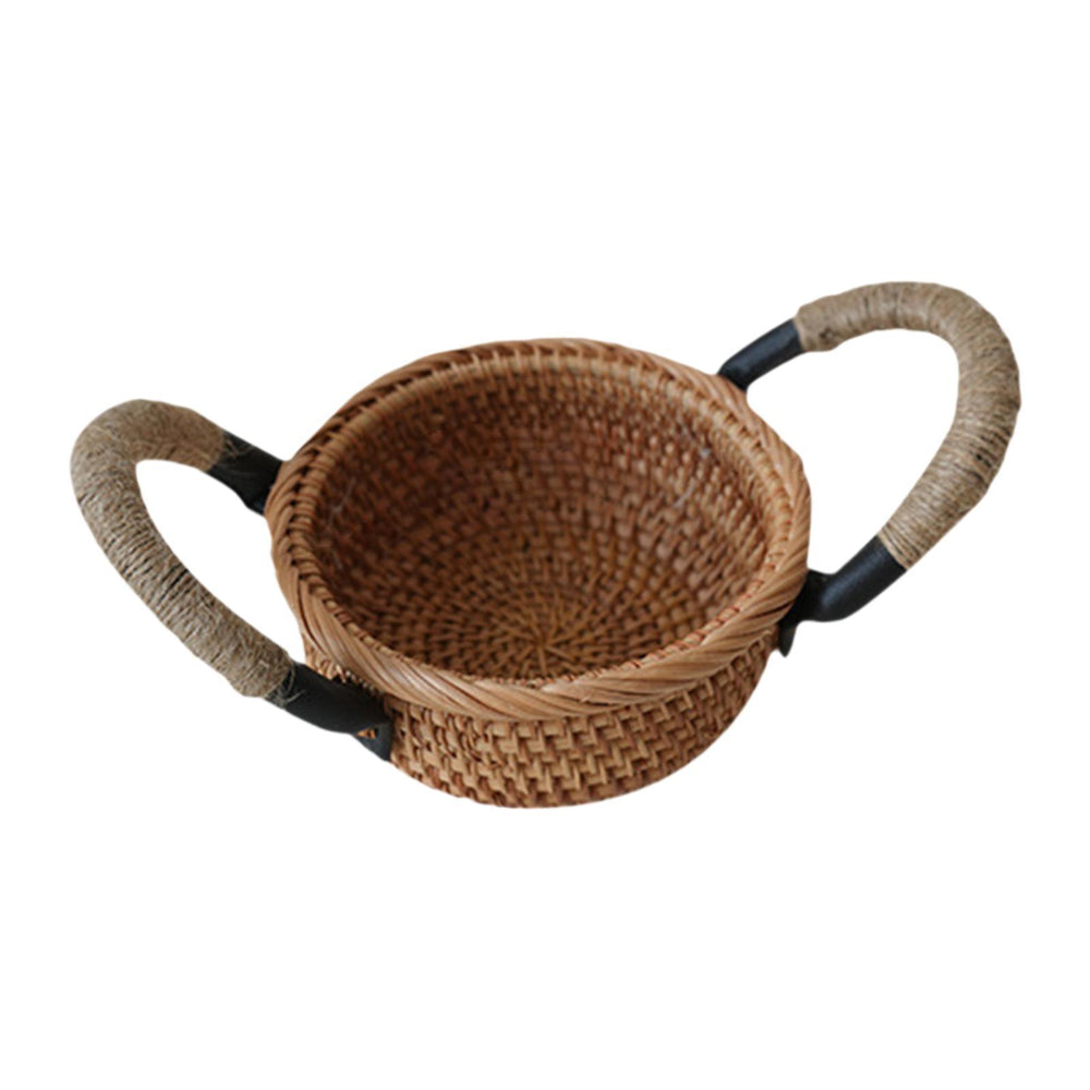 Crofta Rattan Fruit Basket Rural with Handle Snack Basket for Party Cafes Festivals C