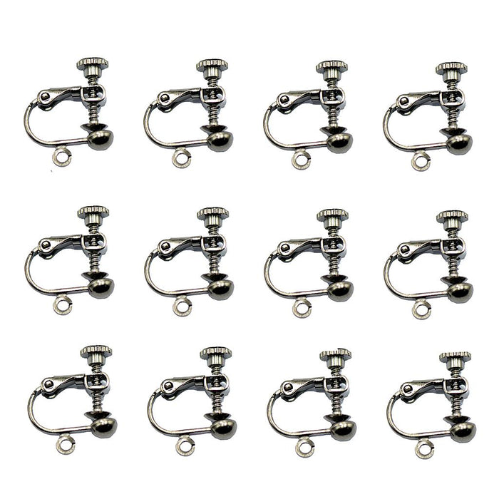 12pcs Adjustable Screw Earring Clips Hook Jewelry Making Grey Black