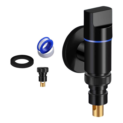 Washing Machine Tap 1/2in Faucet Angle Valve for Toilet Water Pipes Bathroom Black