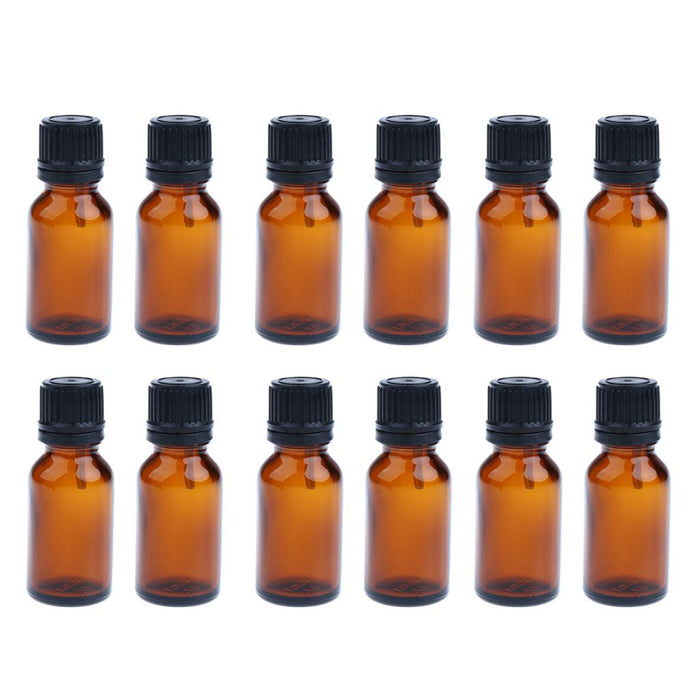 12 Pieces Glass Essential Oil Refillable Brown Amber Bottles for Travel 15ML