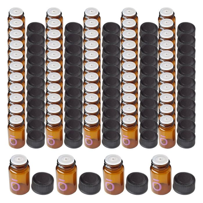 Crofta 100Pcs Essential Oil Bottles with Cap Sample Bottles Travel Mini Glass Vials without Flip Plug