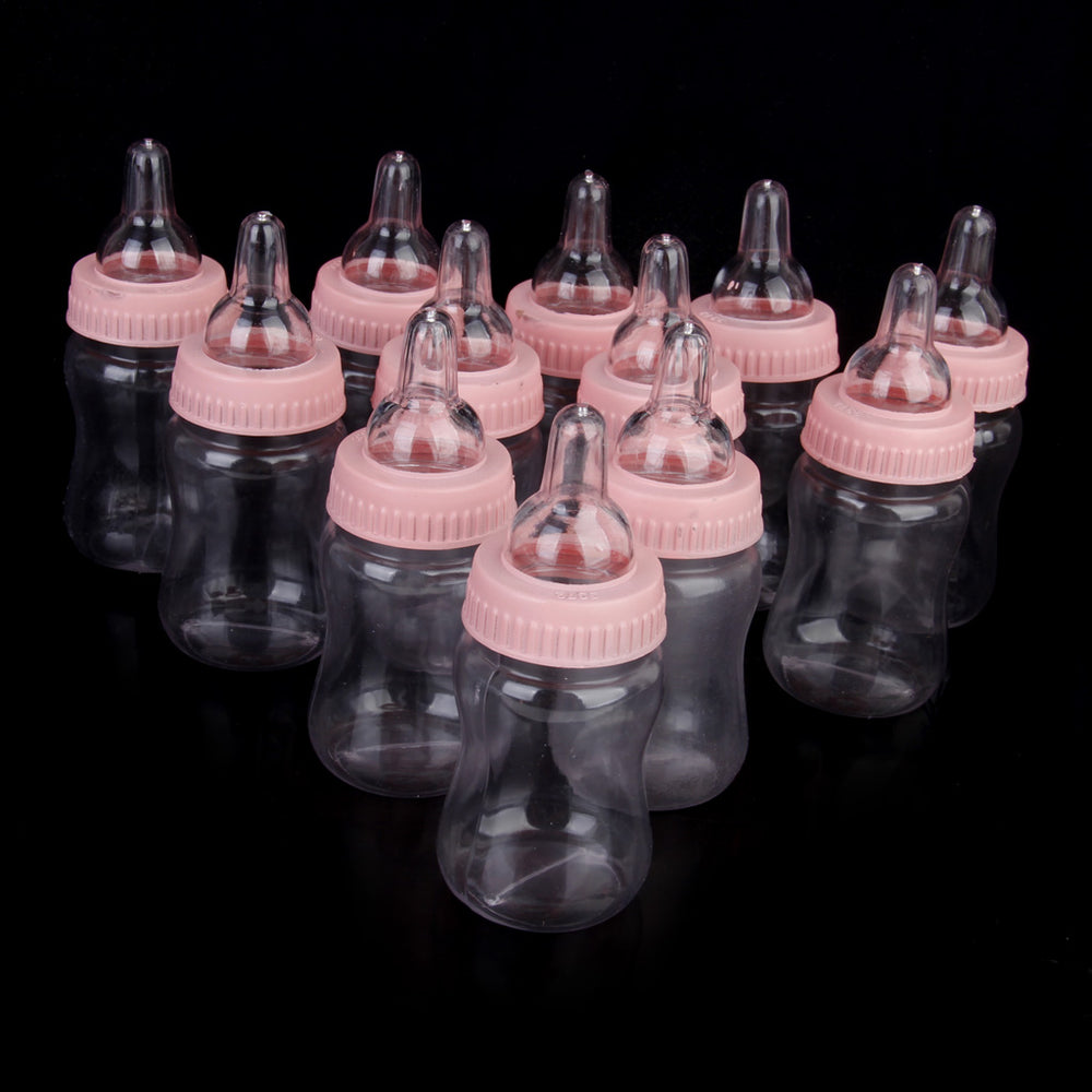 12x Milk Bottles Baby Shower Christening Favors Party Decor Girls Boys Pink