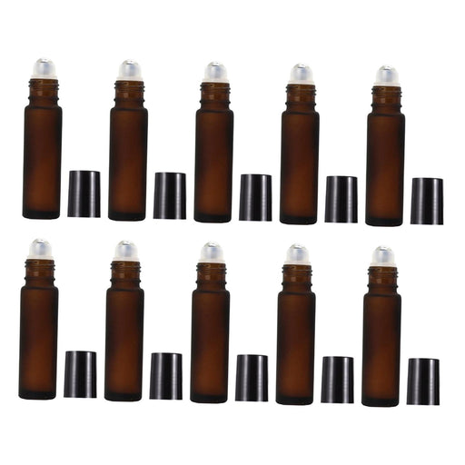 10Pcs Roll On Bottle 10ml Thin Roller Small Vial Aromatherapy  Brown Matte