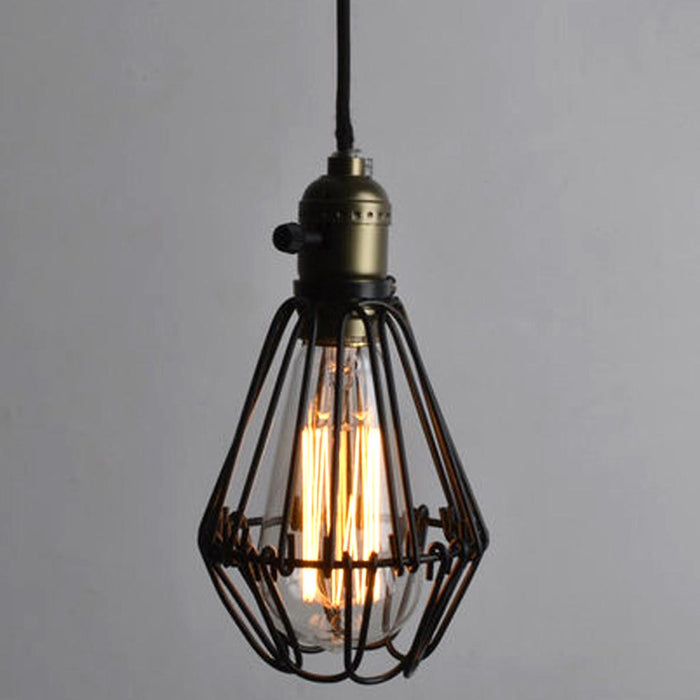 Crofta Retro Iron Hanging Lamp Cages Shade No Wire Pendant Light E27 Antique Brass