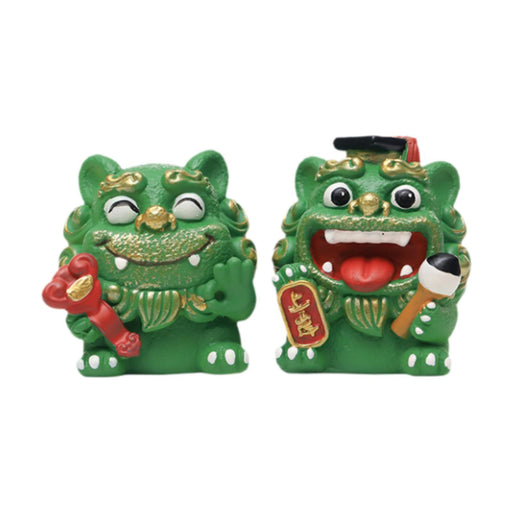 Crofta 2 Pieces Little Lion Fortune Statues Housewarming Gift Cute Decoration Green