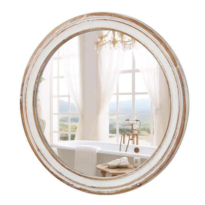 Crofta 23.62 inches Round Wall Mirror for Bathroom Vanity, Wooden