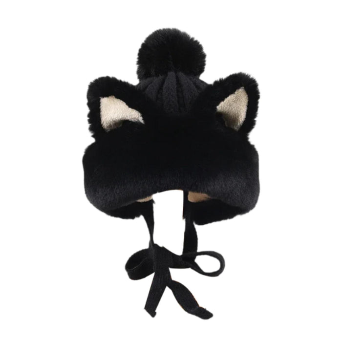 Crofta Winter Plush Hat Earflaps Fashion Trapper Hat for Cycling Motorcycle Skating Black