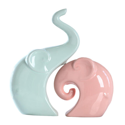 Crofta 2 Pieces Couple Elephant Statues Decorative Figurines for Desk Cabinet Shelf Glossy Green Pink