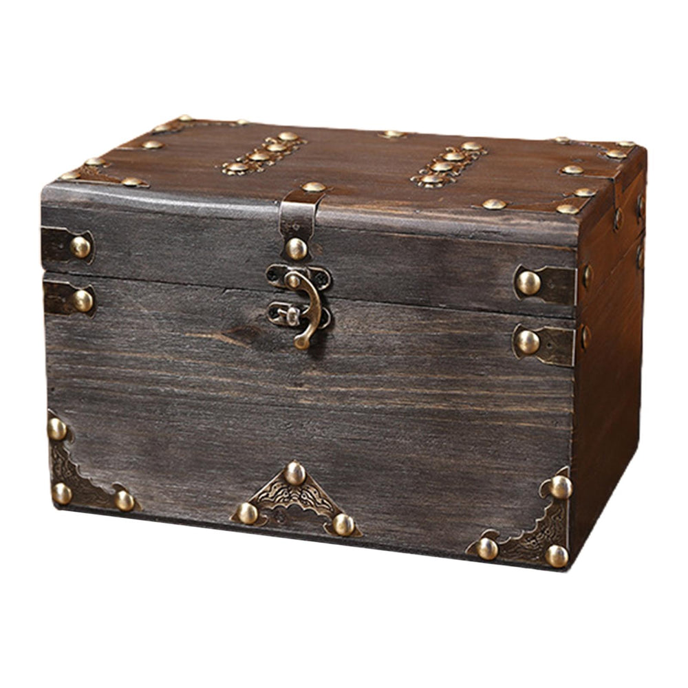 Crofta Retro Design Storage Box Wood Treasure Chest for Women Girlfriend Engagement Grey