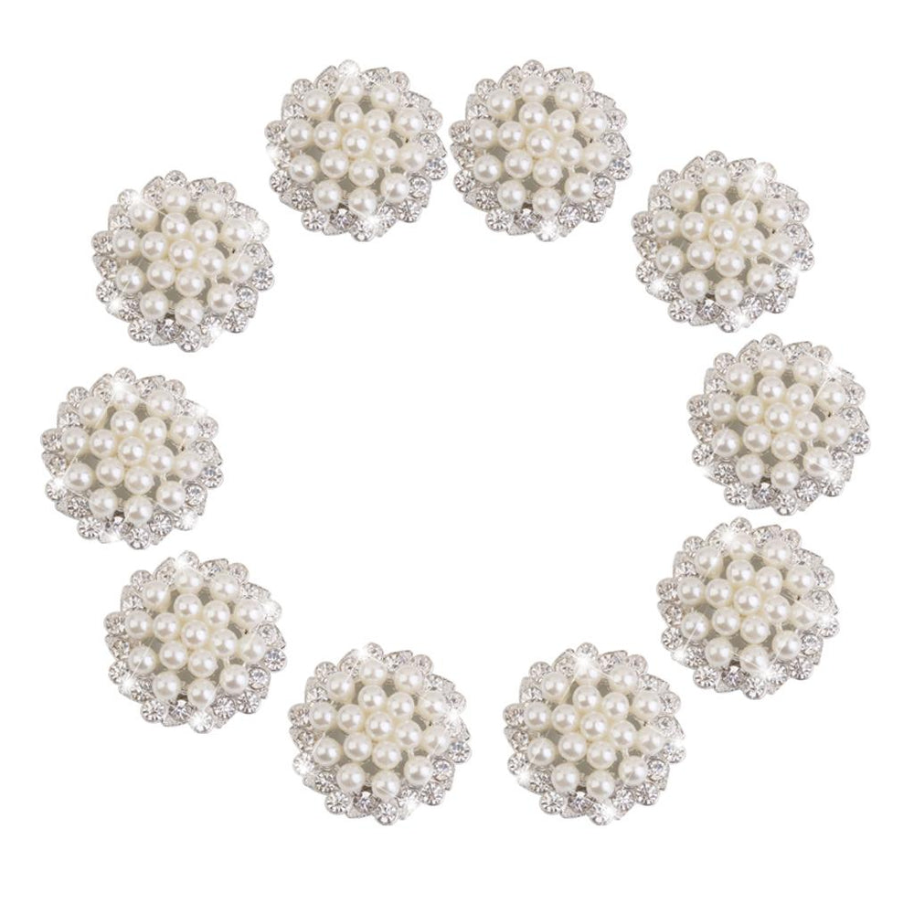 10pcs Crystal Rhinestone Pearl Flower Embellishments Button 30mm