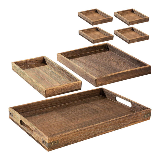 7Pcs Wooden Serving Trays Coffee Tea Tray for Kitchen Coffee Table Breakfast