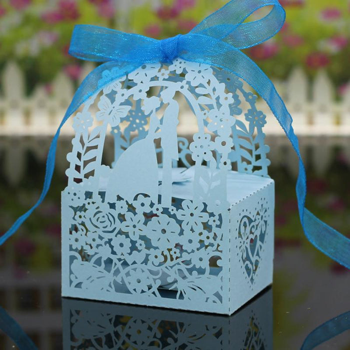 20Pcs Hollow Out Plum Blossom Pattern Candy Gift Boxes Wedding Sky Blue