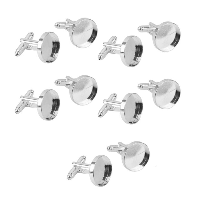 Crofta 10Pcs 16mm Round Blank Settings Base Pad Cuff Links DIY Cufflinks Silver