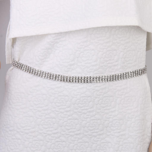 4-Row Rhinestone Ladies Waist Chain Belt in Silver